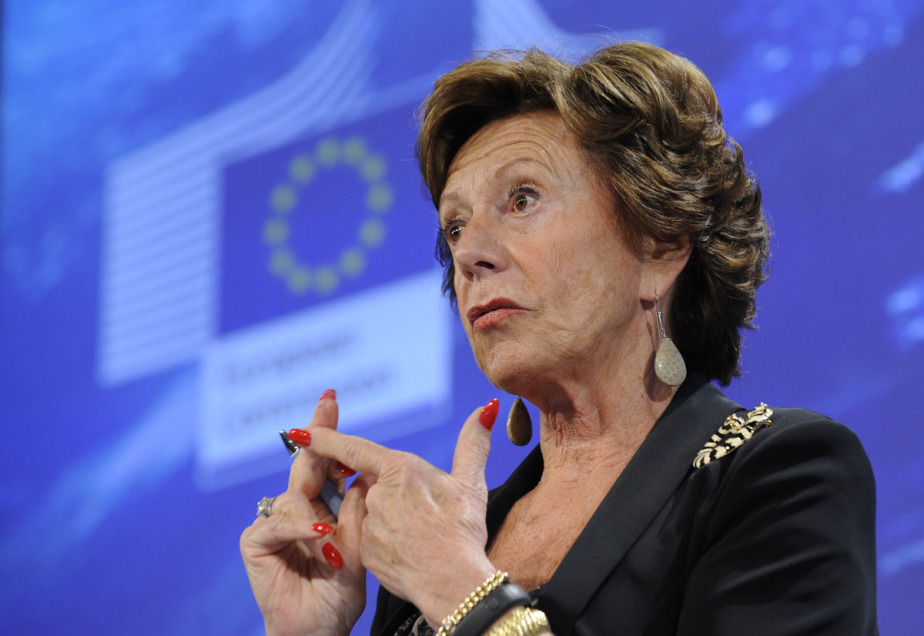 EU commissioner for Digital Agenda Neelie Kroes speaks during a press conference dedicated to the Commission's proposal to step forward on the creation of single market for telecoms in the European Union on September 12, 2013, at the EU Headquarters in Brussels. The European Commission today adopted its most ambitious plan in 26 years of telecoms market reform. Launched by Commission President Jose Manuel Barroso in his 2013 State of the Union speech, the Connected Continent legislative package, when adopted, will reduce consumer charges, simplify red tape faced by companies, and bring a range of new rights for both users and service providers, so that Europe can once again be a global digital leader. AFP PHOTO / JOHN THYS        (Photo credit should read JOHN THYS/AFP/Getty Images)